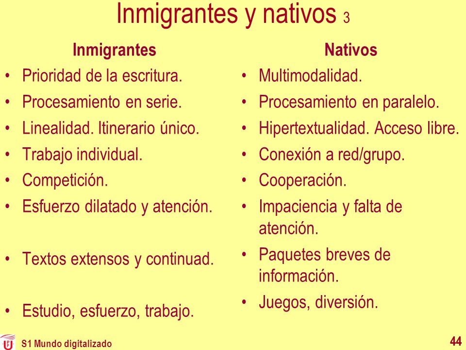 Inmigrantes y nativos 3 Inmigrantes Prioridad de la escritura.