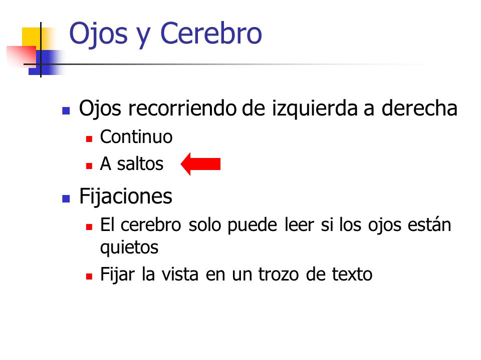 Ojos y Cerebro Ojos recorriendo de izquierda a derecha Fijaciones
