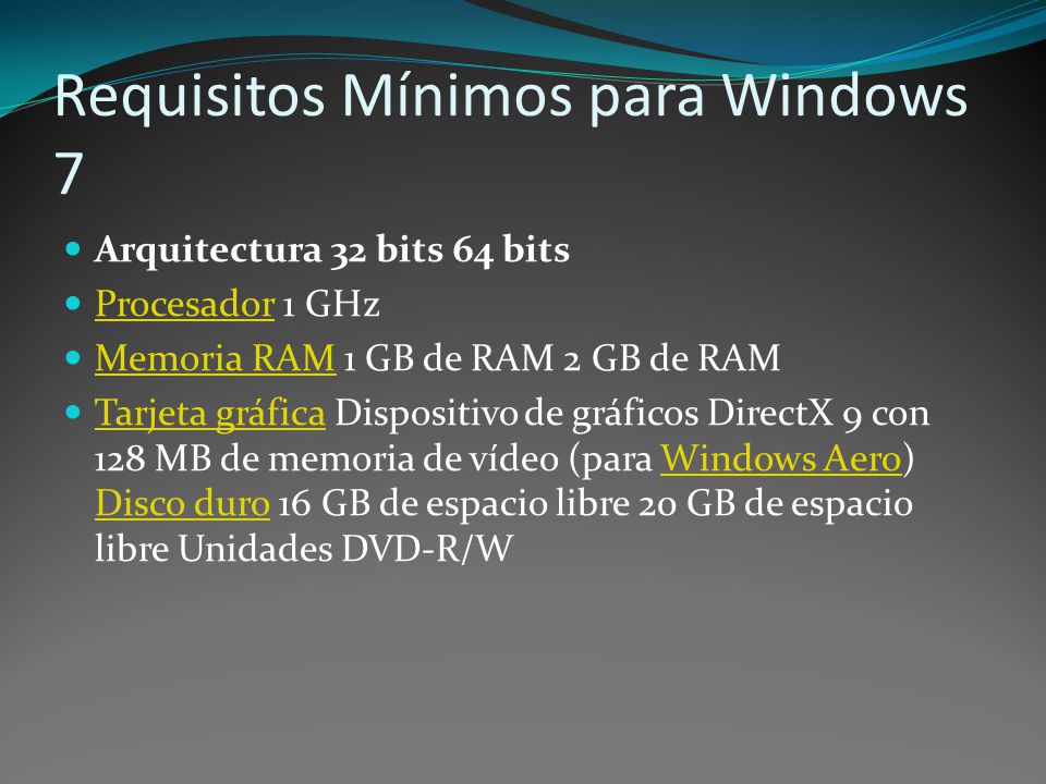 Requisitos Mínimos para Windows 7