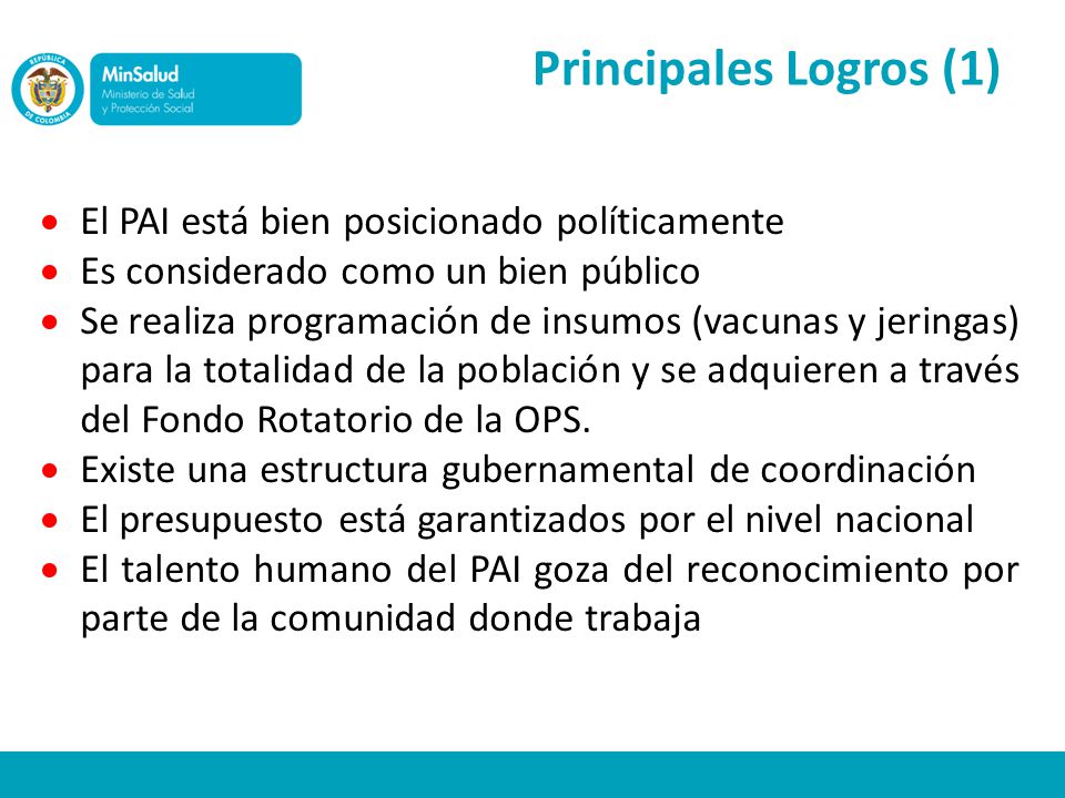 Principales Logros (1) El PAI está bien posicionado políticamente