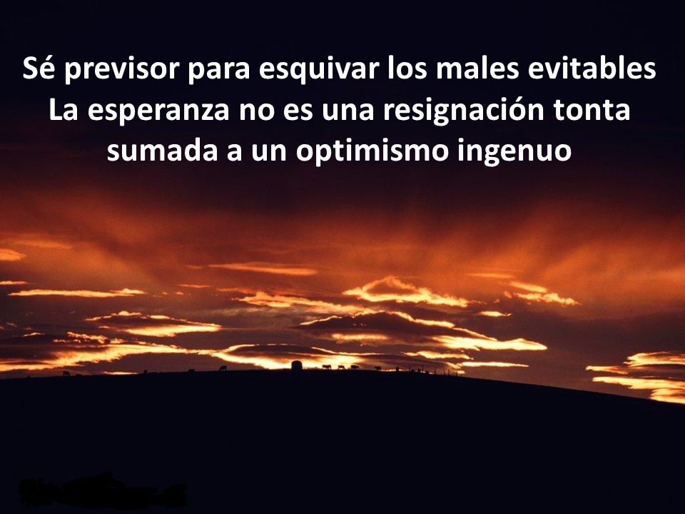 Sé previsor para esquivar los males evitables La esperanza no es una resignación tonta sumada a un optimismo ingenuo