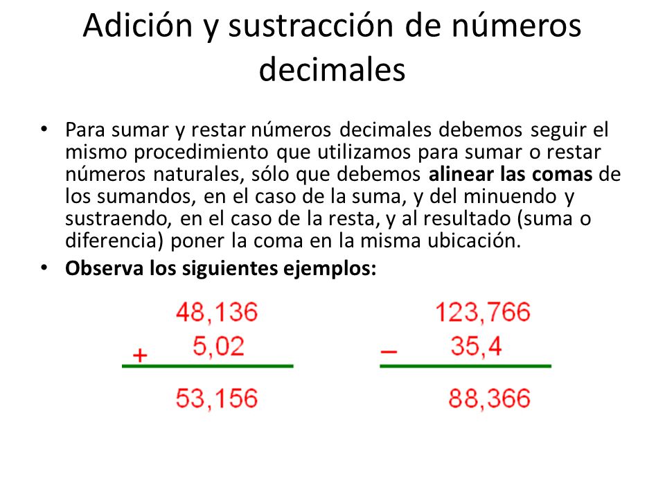 Adición y sustracción de números decimales