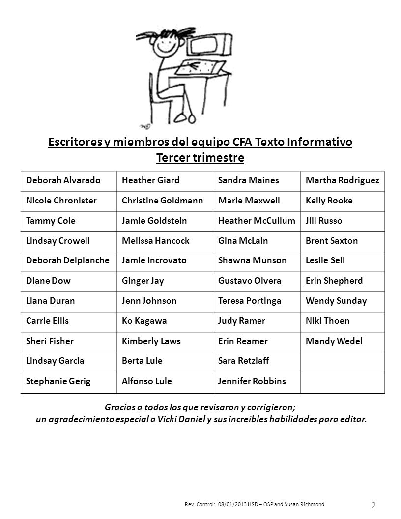Escritores y miembros del equipo CFA Texto Informativo