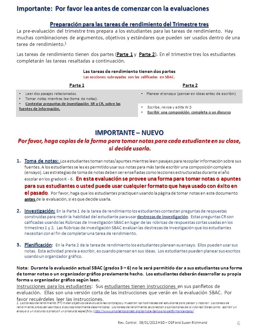 Importante: Por favor lea antes de comenzar con la evaluaciones
