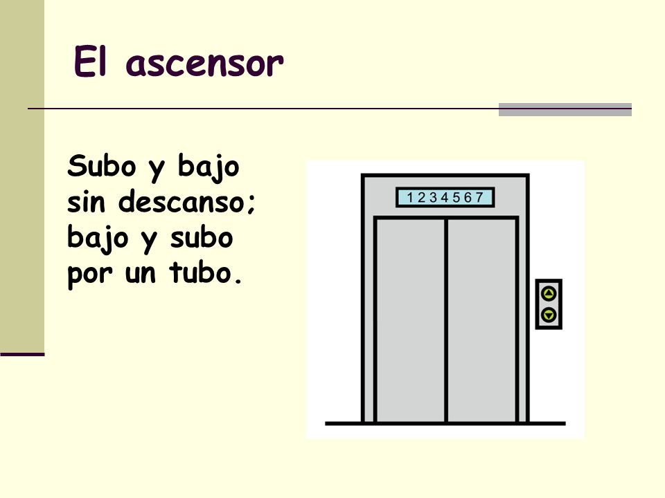 El ascensor Subo y bajo sin descanso; bajo y subo por un tubo.
