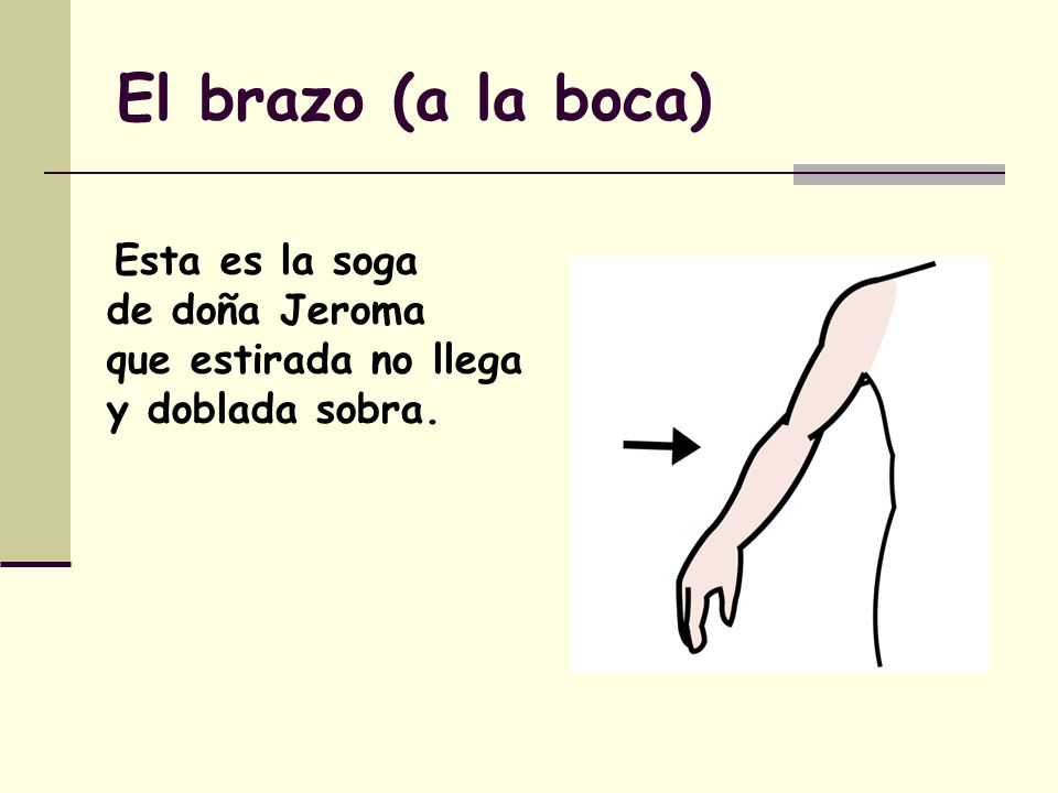 El brazo (a la boca) de doña Jeroma que estirada no llega