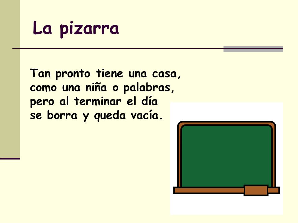 La pizarra Tan pronto tiene una casa, como una niña o palabras,