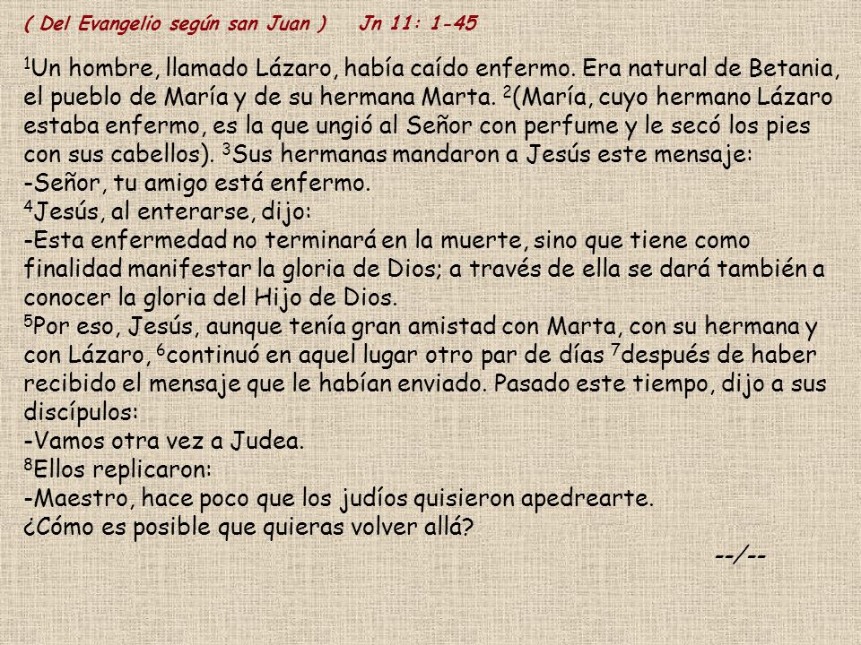 ( Del Evangelio según san Juan ) Jn 11: 1-45