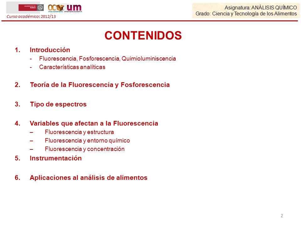 CONTENIDOS Introducción Teoría de la Fluorescencia y Fosforescencia