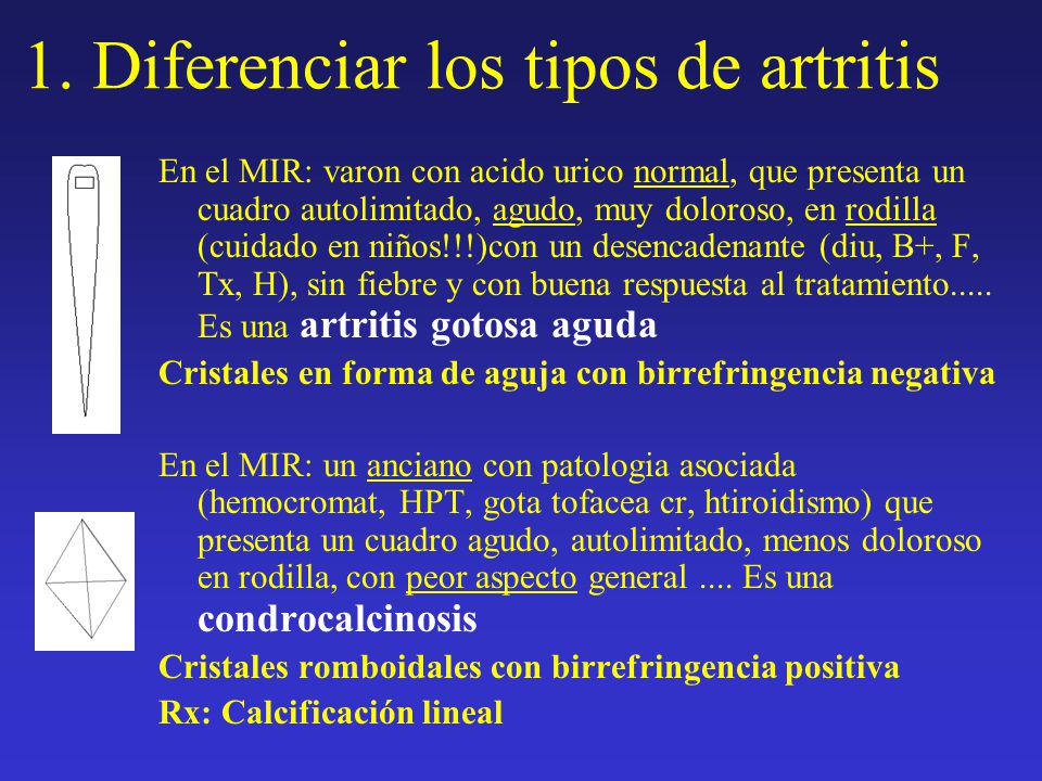 1. Diferenciar los tipos de artritis