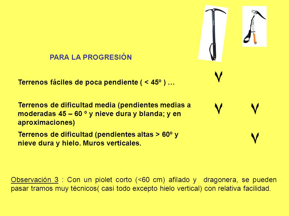 PARA LA PROGRESIÓN ٧. Terrenos fáciles de poca pendiente ( < 45º ) … ٧. ٧.