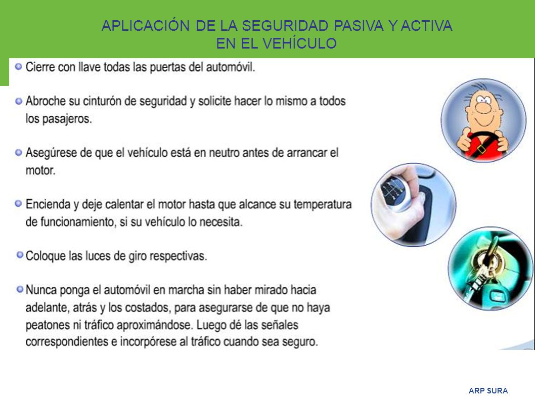 APLICACIÓN DE LA SEGURIDAD PASIVA Y ACTIVA EN EL VEHÍCULO