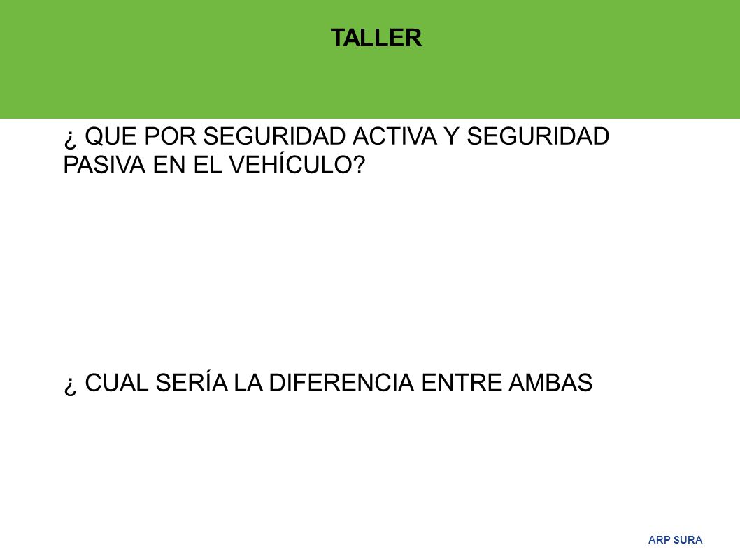 TALLER ¿ QUE POR SEGURIDAD ACTIVA Y SEGURIDAD PASIVA EN EL VEHÍCULO.