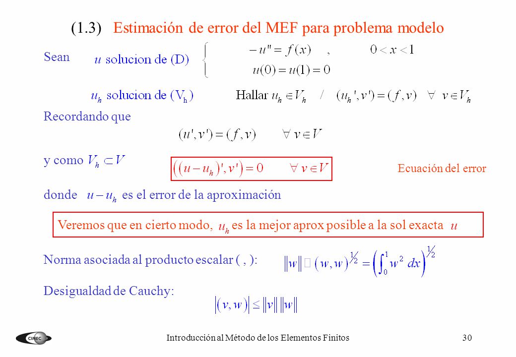 (1.3) Estimación de error del MEF para problema modelo