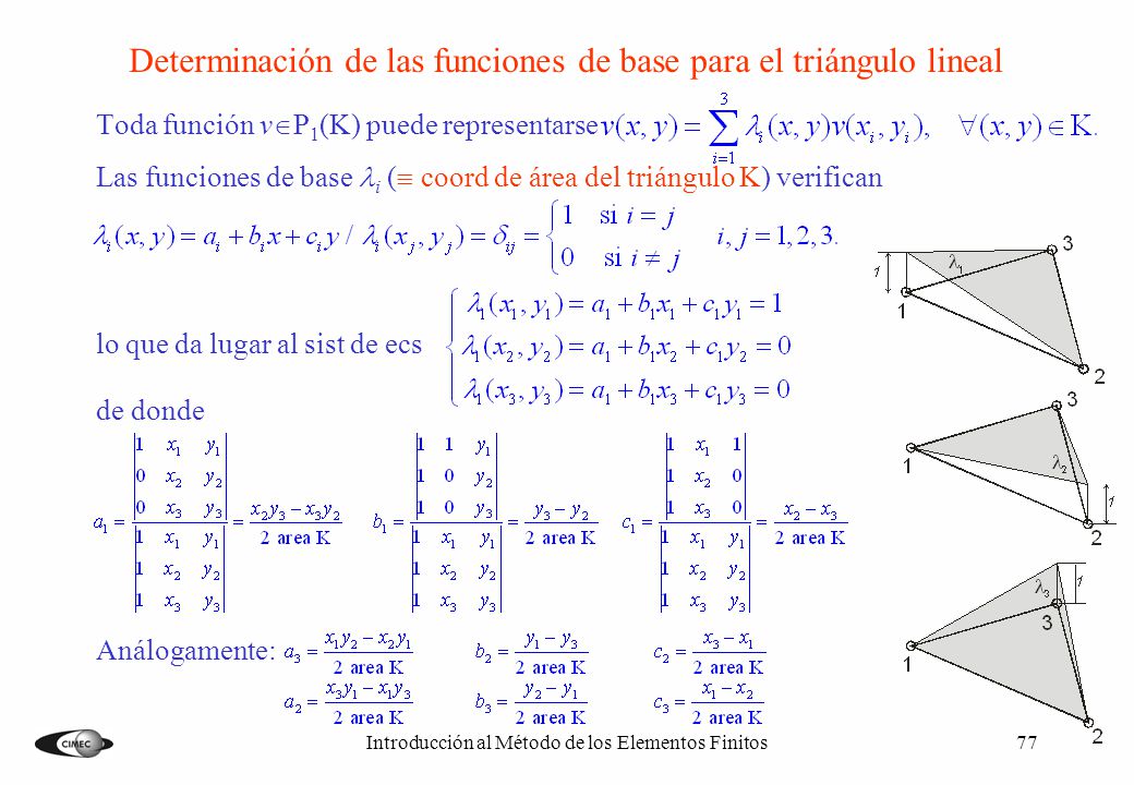 Determinación de las funciones de base para el triángulo lineal