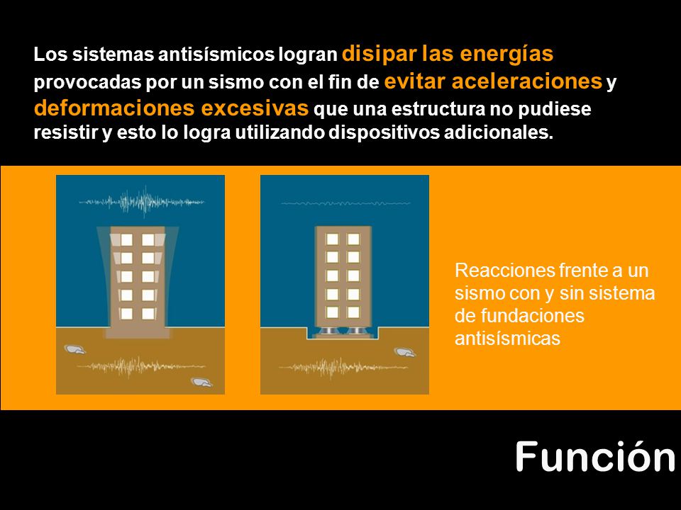 Los sistemas antisísmicos logran disipar las energías provocadas por un sismo con el fin de evitar aceleraciones y deformaciones excesivas que una estructura no pudiese resistir y esto lo logra utilizando dispositivos adicionales.