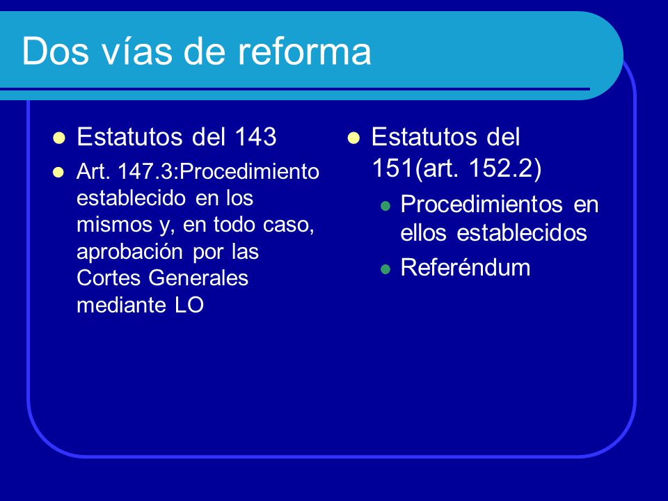 Dos vías de reforma Estatutos del 143 Estatutos del 151(art )
