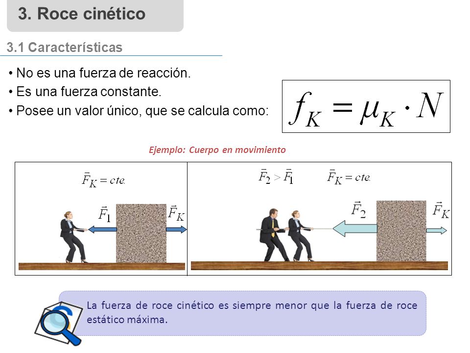 3. Roce cinético 3.1 Características No es una fuerza de reacción.