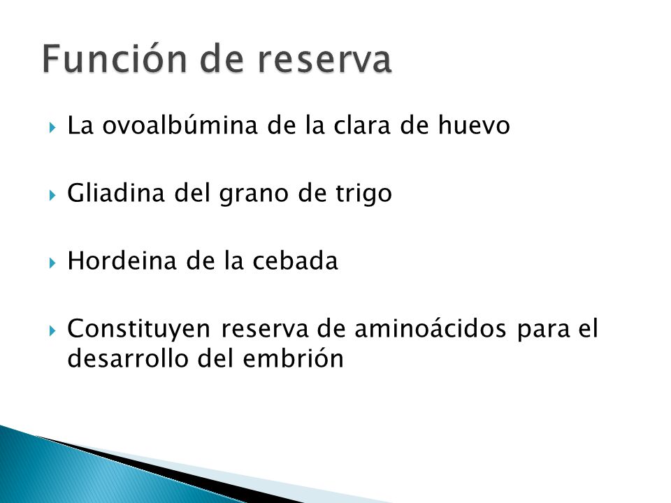 Función de reserva La ovoalbúmina de la clara de huevo
