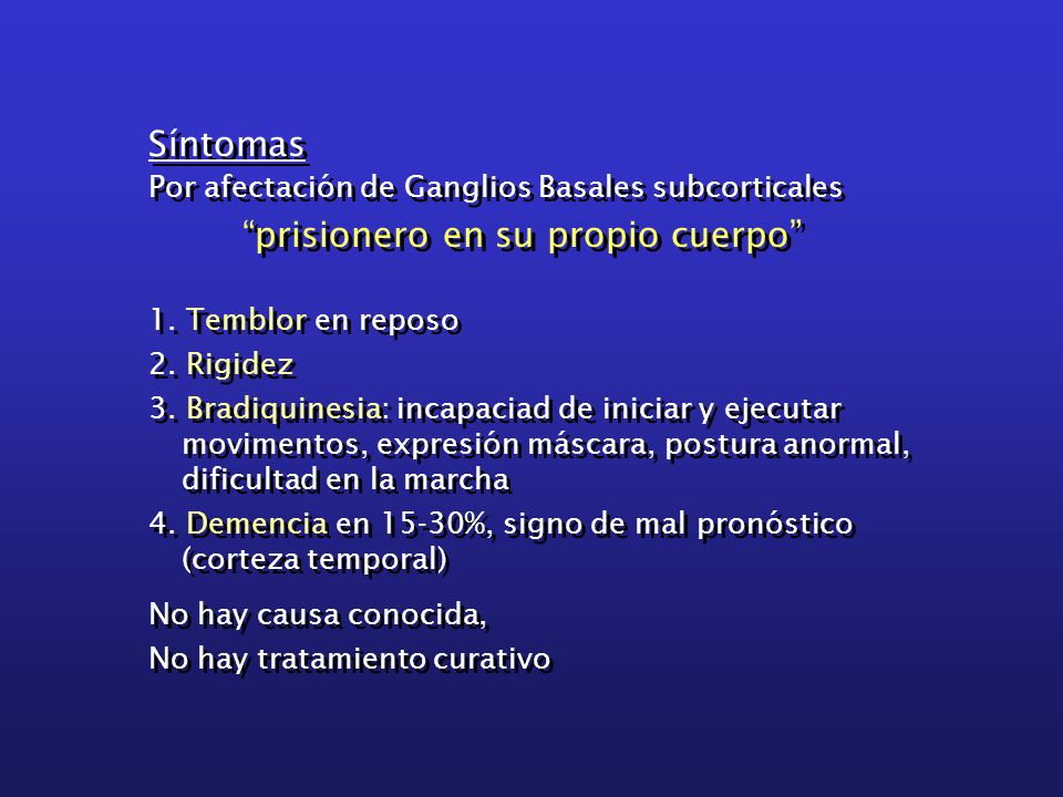 Síntomas Por afectación de Ganglios Basales subcorticales