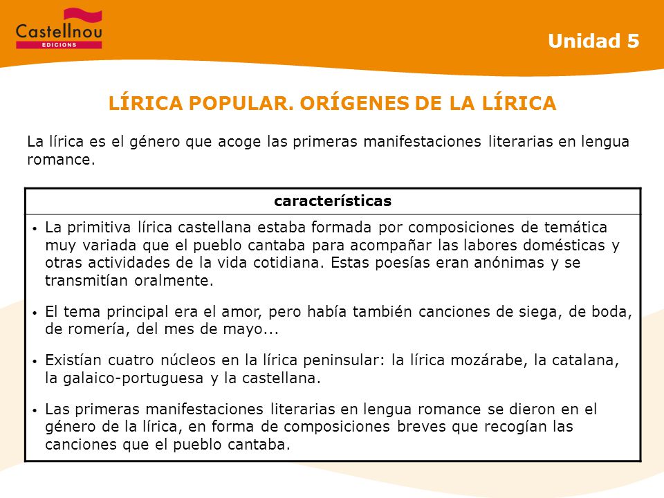 LÍRICA POPULAR. ORÍGENES DE LA LÍRICA