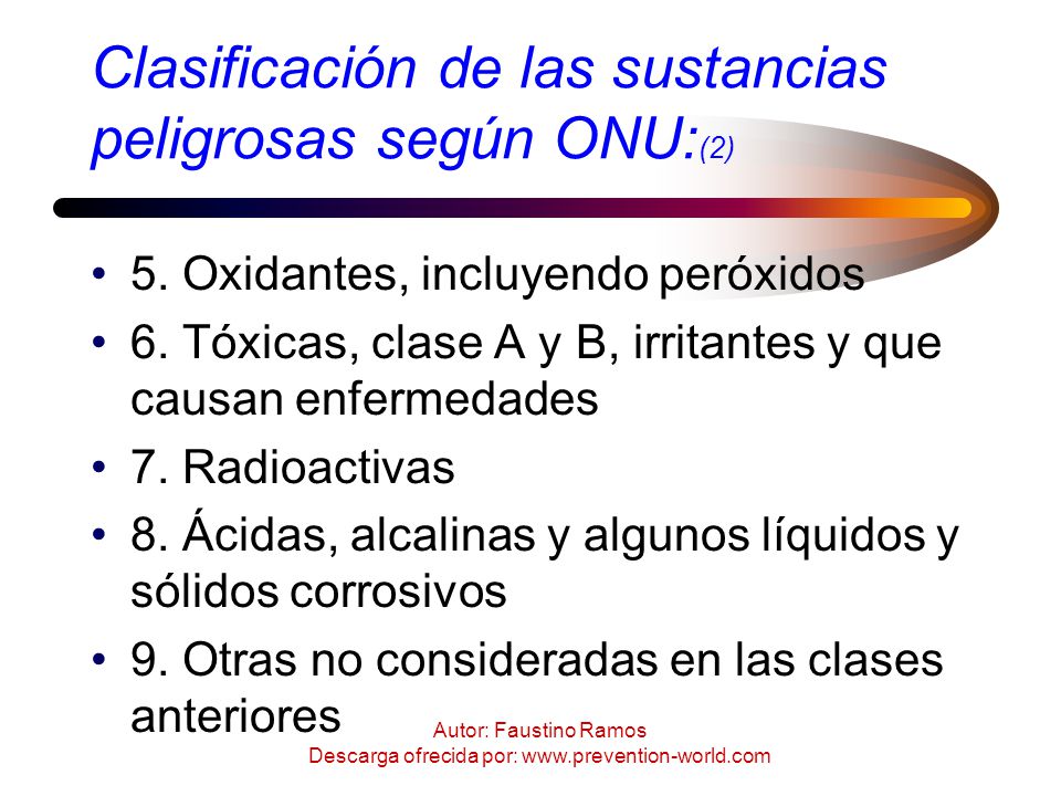 Clasificación de las sustancias peligrosas según ONU:(2)