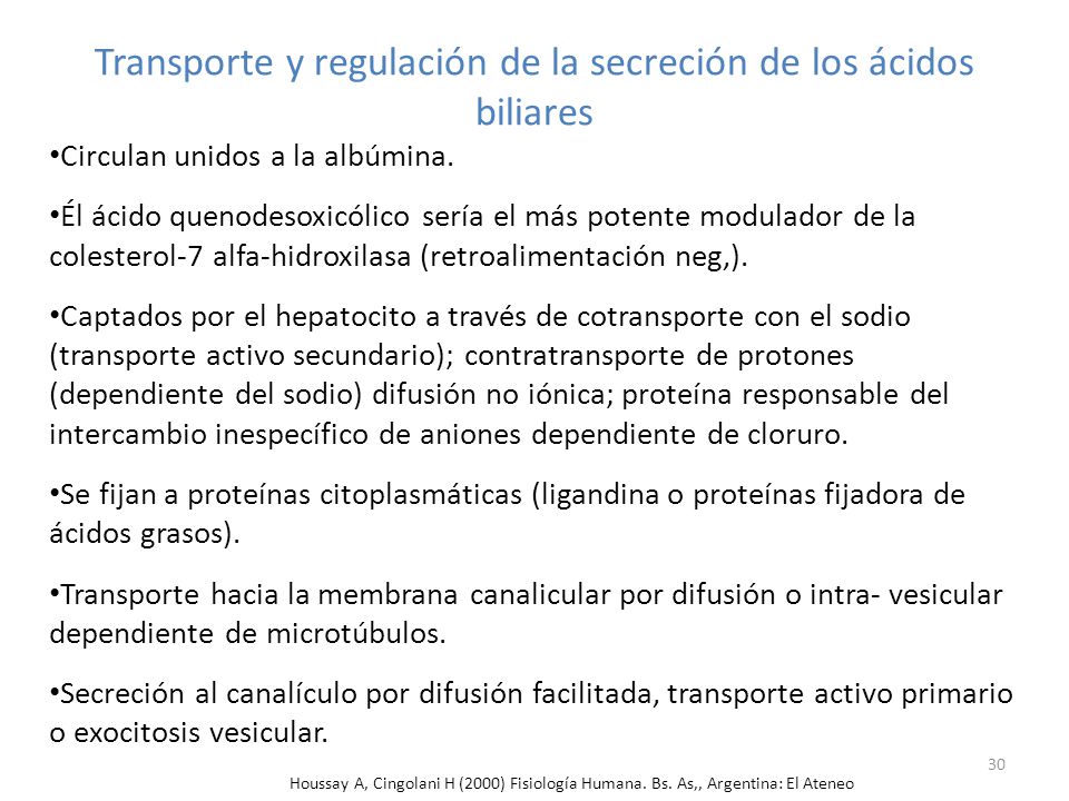Transporte y regulación de la secreción de los ácidos biliares
