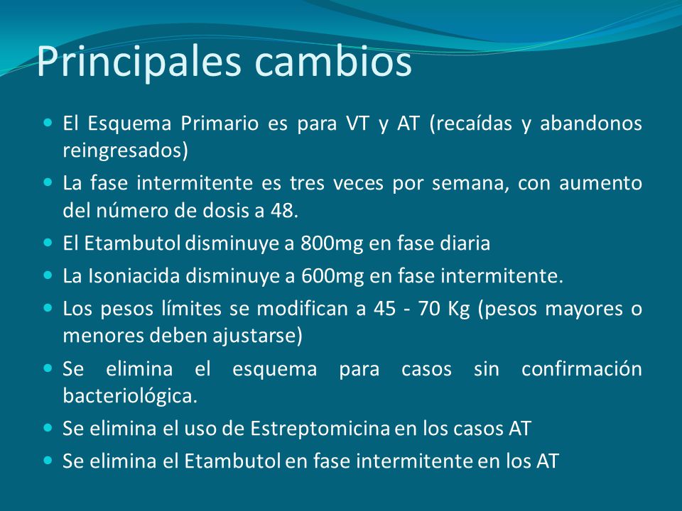 Principales cambios El Esquema Primario es para VT y AT (recaídas y abandonos reingresados)
