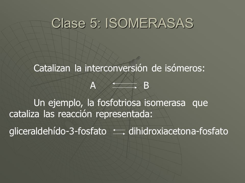 Clase 5: ISOMERASAS Catalizan la interconversión de isómeros: A B