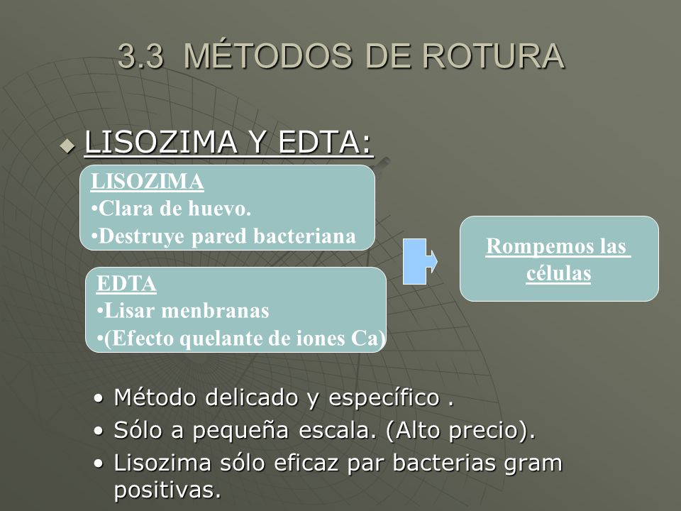 3.3 MÉTODOS DE ROTURA LISOZIMA Y EDTA: LISOZIMA Clara de huevo.