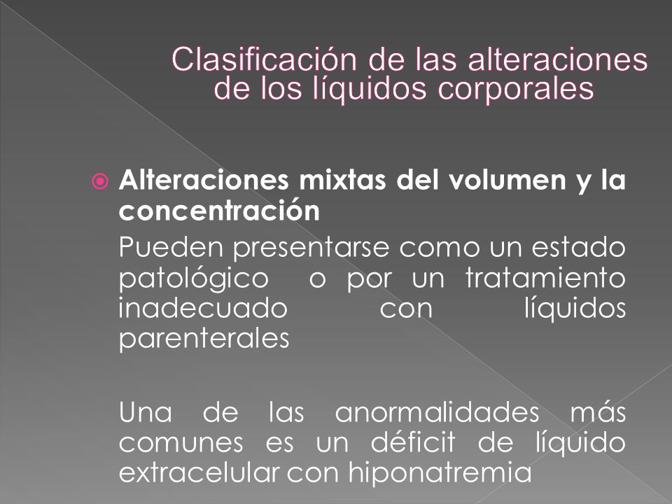 Clasificación de las alteraciones de los líquidos corporales