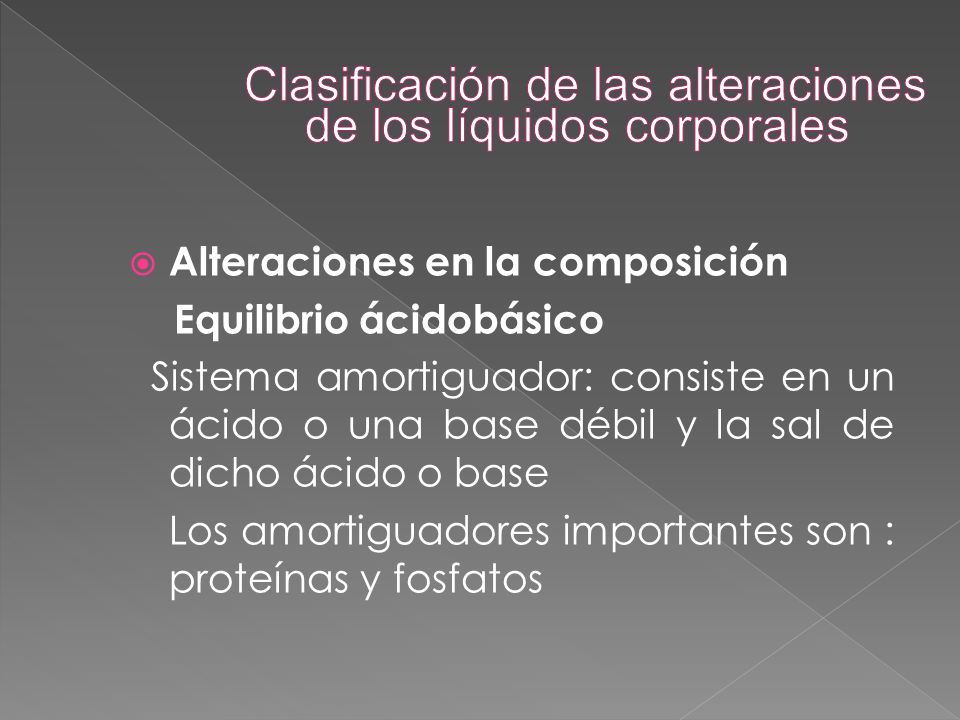 Clasificación de las alteraciones de los líquidos corporales
