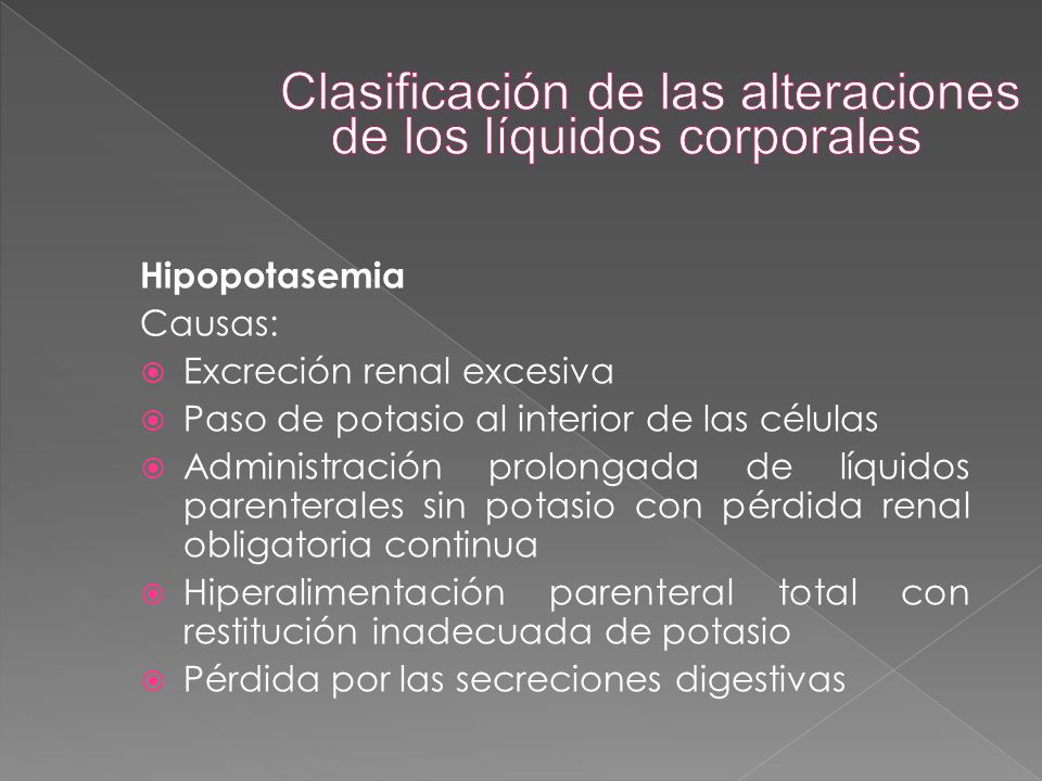 Clasificación de las alteraciones de los líquidos corporales