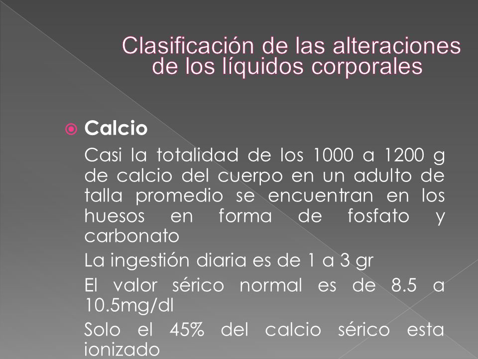 Clasificación de las alteraciones de los líquidos corporales