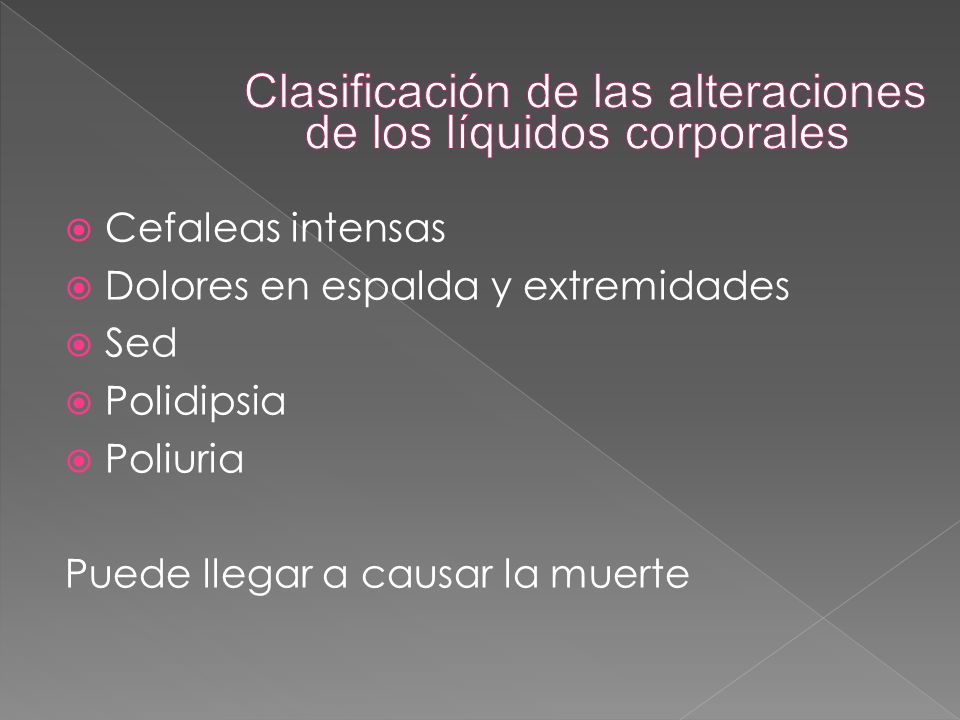 Clasificación de las alteraciones de los líquidos corporales