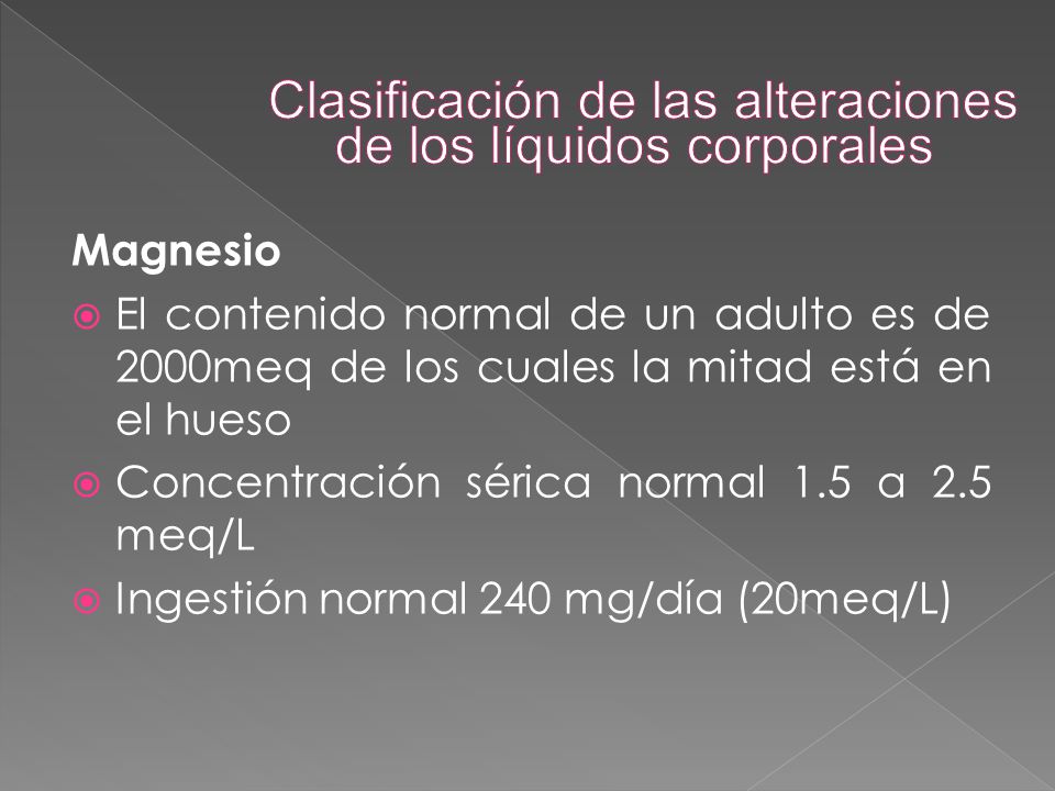 Clasificación de las alteraciones de los líquidos corporales