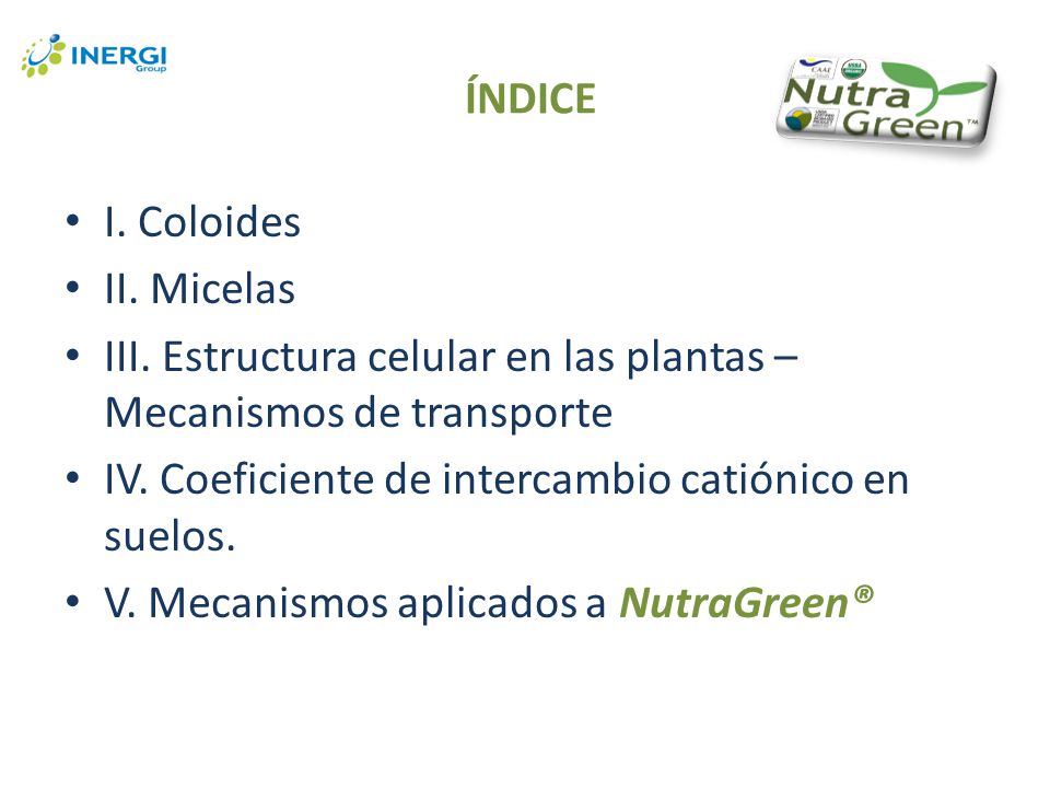 ÍNDICE I. Coloides. II. Micelas. III. Estructura celular en las plantas – Mecanismos de transporte.