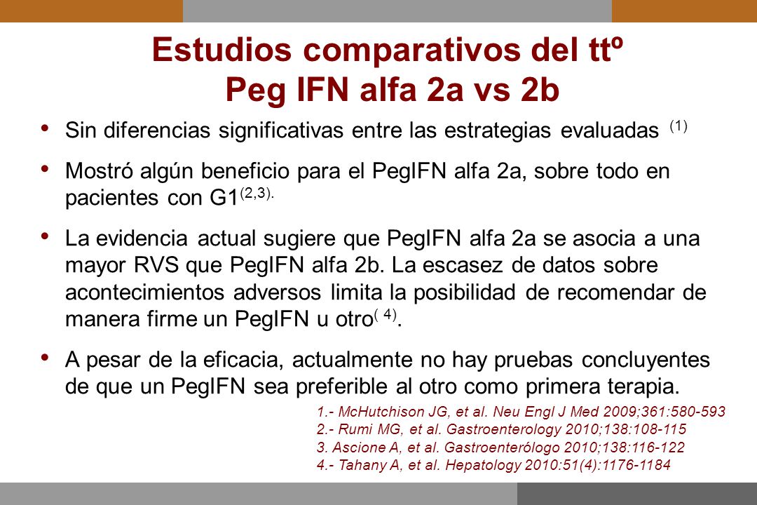 Estudios comparativos del ttº Peg IFN alfa 2a vs 2b