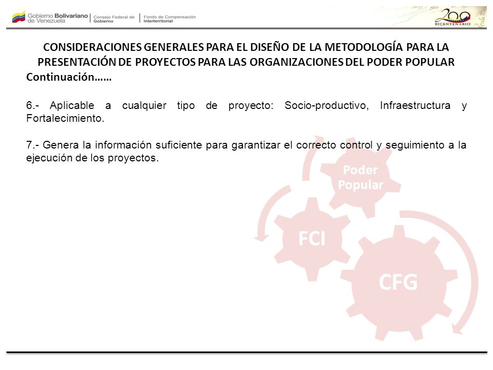 CONSIDERACIONES GENERALES PARA EL DISEÑO DE LA METODOLOGÍA PARA LA PRESENTACIÓN DE PROYECTOS PARA LAS ORGANIZACIONES DEL PODER POPULAR