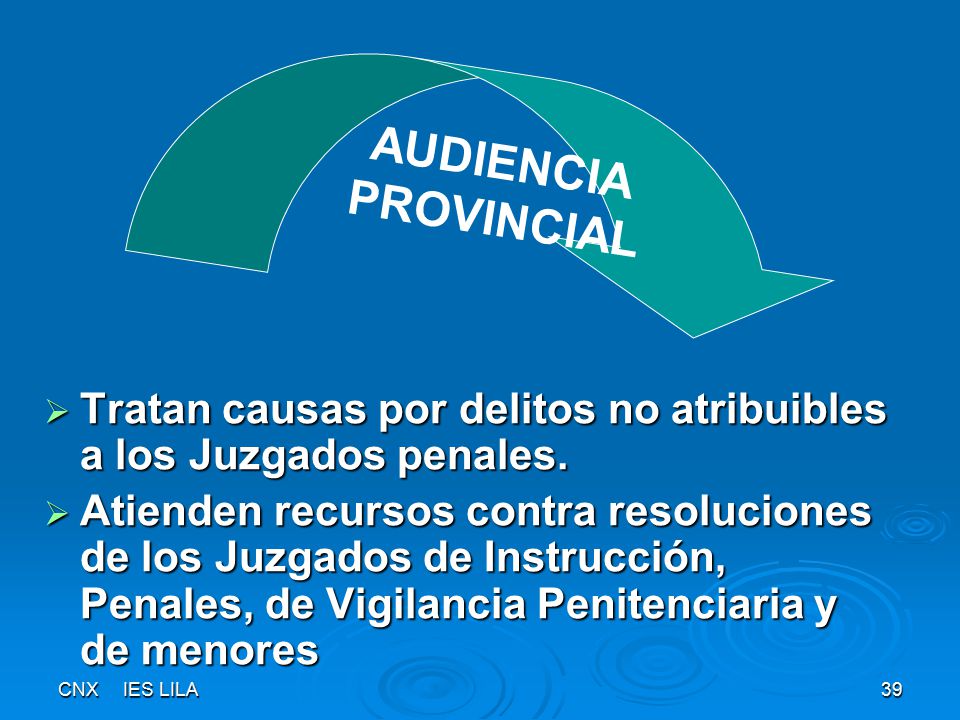 AUDIENCIA PROVINCIAL. Tratan causas por delitos no atribuibles a los Juzgados penales.