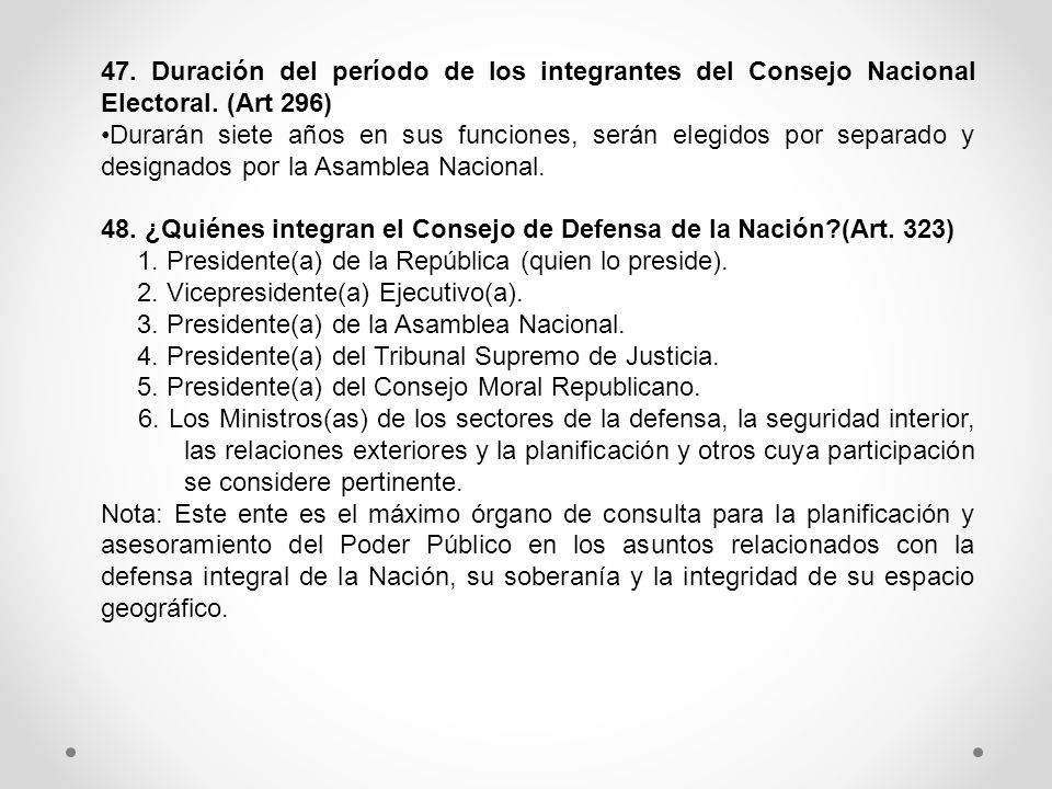 47. Duración del período de los integrantes del Consejo Nacional Electoral. (Art 296)