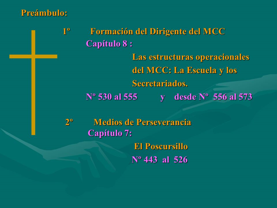 Preámbulo: 1º Formación del Dirigente del MCC. Capítulo 8 : Las estructuras operacionales. del MCC: La Escuela y los.