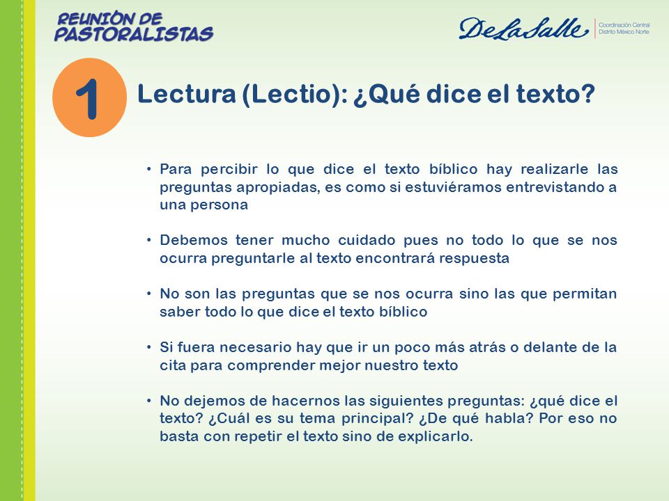 1 Lectura (Lectio): ¿Qué dice el texto