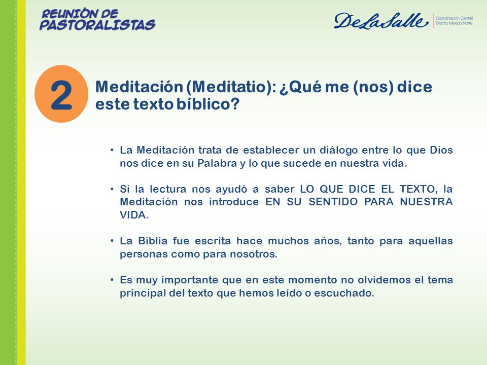 2 Meditación (Meditatio): ¿Qué me (nos) dice este texto bíblico
