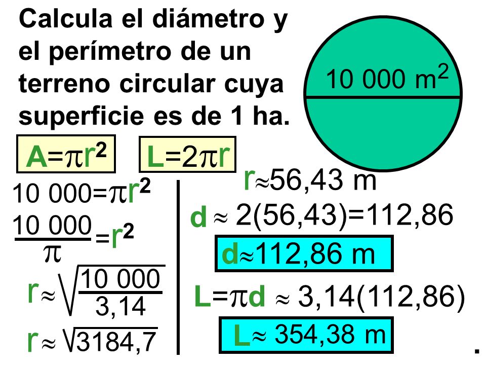 r56,43 m  r r A=r2 L=2r d d112,86 m L=d  3,14(112,86) L .