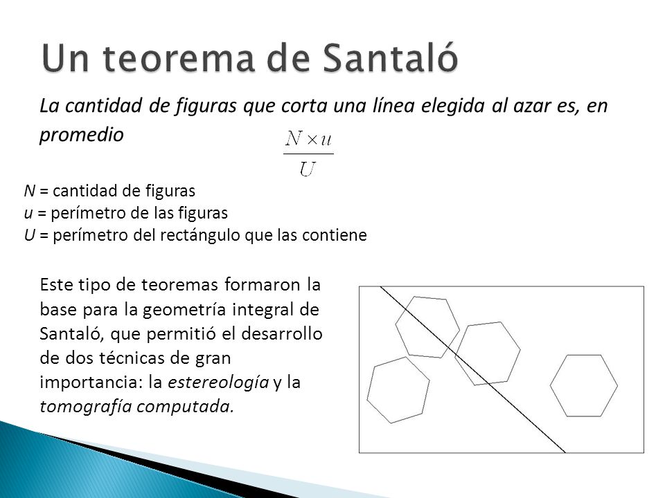 Un teorema de Santaló La cantidad de figuras que corta una línea elegida al azar es, en promedio.