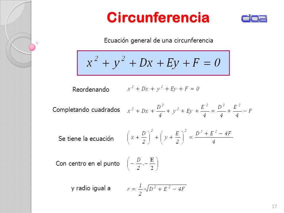 Circunferencia Ecuación general de una circunferencia Reordenando