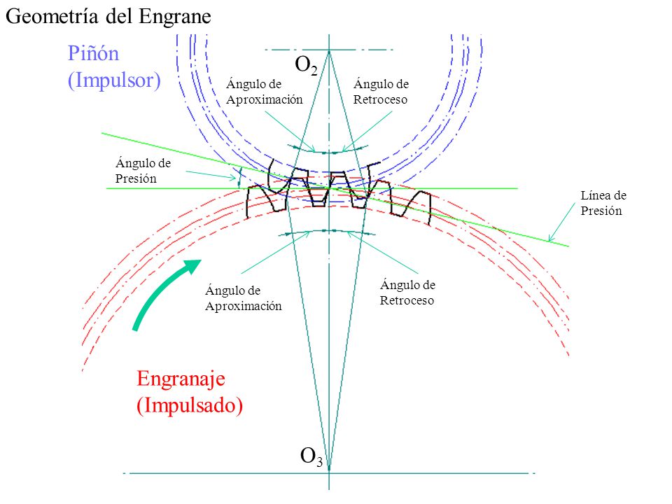 Geometría del Engrane Piñón O2 (Impulsor) Engranaje (Impulsado) O3