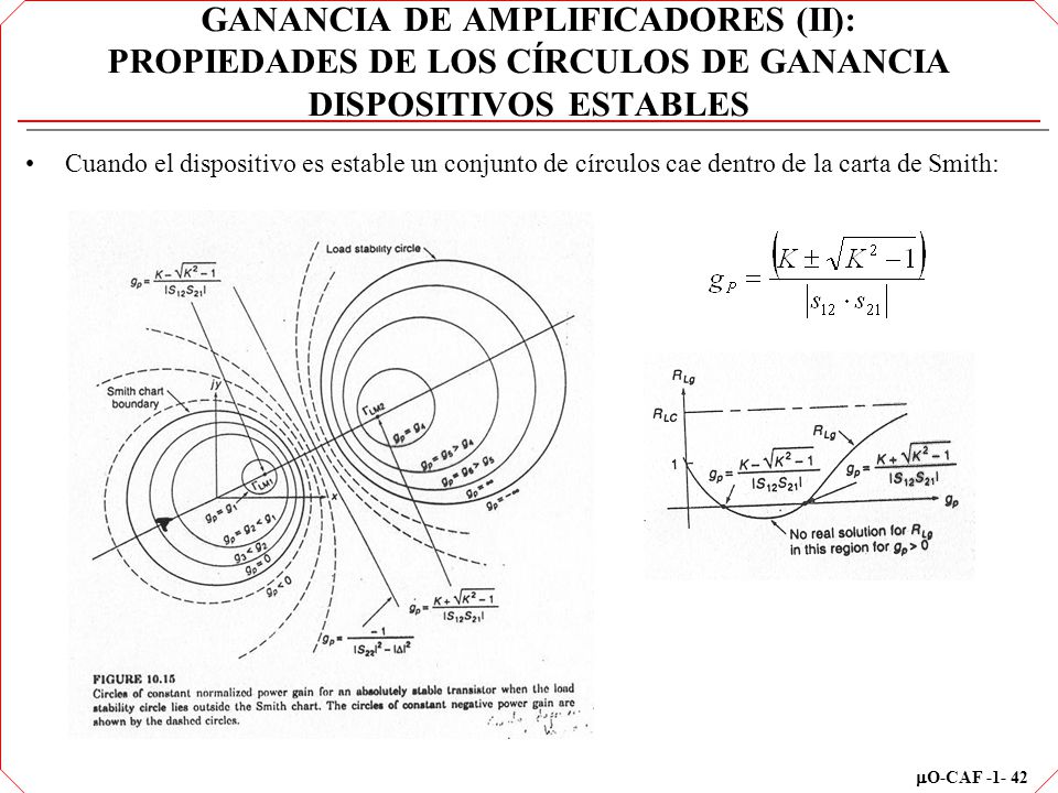GANANCIA DE AMPLIFICADORES (II): PROPIEDADES DE LOS CÍRCULOS DE GANANCIA DISPOSITIVOS ESTABLES