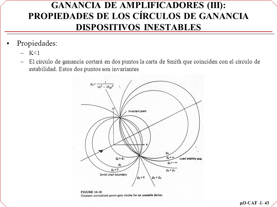 GANANCIA DE AMPLIFICADORES (III): PROPIEDADES DE LOS CÍRCULOS DE GANANCIA DISPOSITIVOS INESTABLES